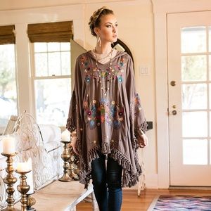 Evy’s Tree embroidered poncho- brown